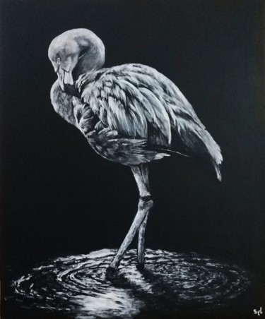 Malerei mit dem Titel "Flamant" von Sylvie Lescan, Original-Kunstwerk, Acryl