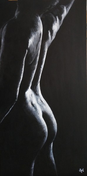 Painting titled "Back side" by Sylvie Lescan, Original Artwork, Acrylic Mounted on Wood Stretcher frame