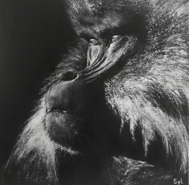 Malerei mit dem Titel "Gelada" von Sylvie Lescan, Original-Kunstwerk, Acryl Auf Keilrahmen aus Holz montiert