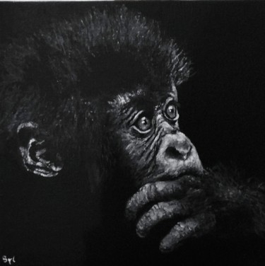 Pintura intitulada "Bébé gorille" por Sylvie Lescan, Obras de arte originais, Acrílico Montado em Armação em madeira