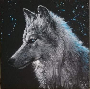 Painting titled "Crazy loup" by Sylvie Lescan, Original Artwork, Acrylic Mounted on Cardboard