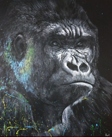 「King Kong frero」というタイトルの絵画 Sylvie Lescanによって, オリジナルのアートワーク, アクリル ウッドストレッチャーフレームにマウント