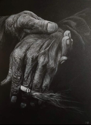 Рисунок под названием "Les vieilles mains" - Sylvie Lescan, Подлинное произведение искусства, Пастель