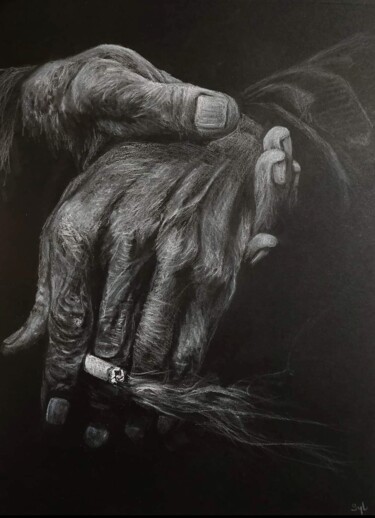 "Les vieilles mains" başlıklı Resim Sylvie Lescan tarafından, Orijinal sanat, Pastel