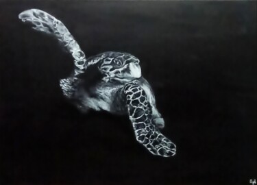 Картина под названием "Tortue marine" - Sylvie Lescan, Подлинное произведение искусства, Акрил Установлен на Деревянная рама…