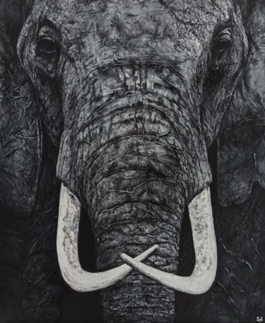 Painting titled "Elephant tusk" by Sylvie Lescan, Original Artwork, Acrylic Mounted on Wood Stretcher frame