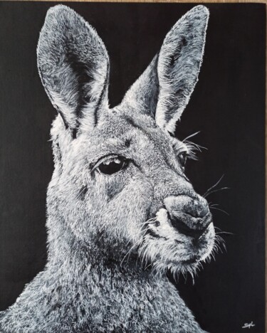 Painting titled "Skippy" by Sylvie Lescan, Original Artwork, Acrylic Mounted on Cardboard