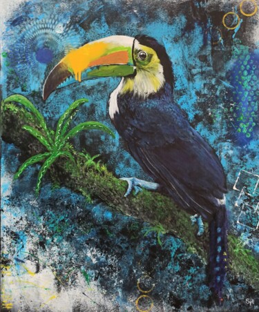 Peinture intitulée "Toucan" par Sylvie Lescan, Œuvre d'art originale, Acrylique Monté sur Châssis en bois