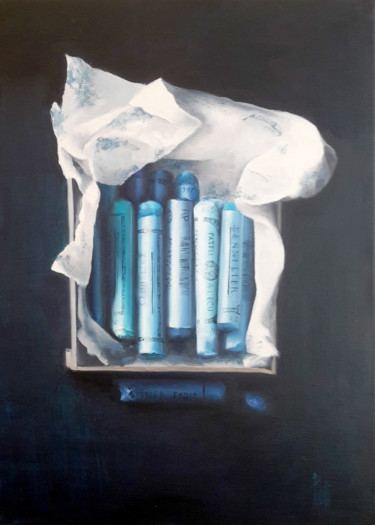 Painting titled "Bleu de Pastel" by Sylvie Pioli, Original Artwork