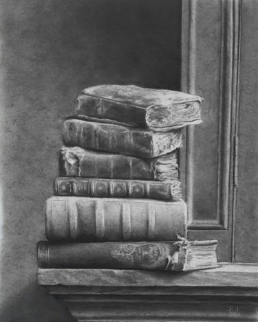 「Vieux livres」というタイトルの描画 Sylvie Pioliによって, オリジナルのアートワーク, 木炭