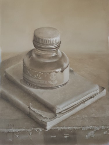 Dessin intitulée "Le flacon d'encre" par Sylvie Pioli, Œuvre d'art originale, Pastel