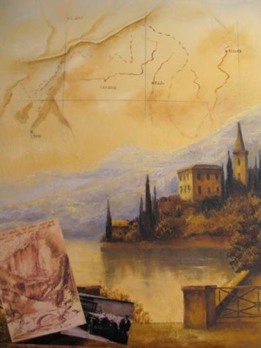 Peinture intitulée ""Le lac de Côme"" par Sylvie Pioli, Œuvre d'art originale, Huile Monté sur Châssis en bois