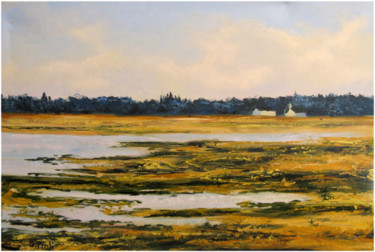 Painting titled ""Marée basse dans l…" by Sylvie Pioli, Original Artwork, Oil