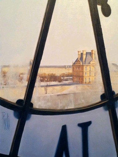 Painting titled "Le Louvre vu d'une…" by Sylvie Pioli, Original Artwork, Oil