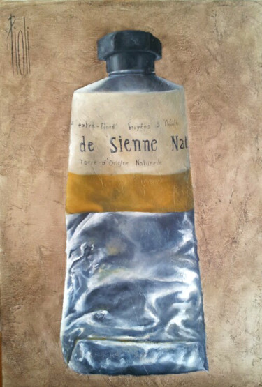 Painting titled "Tube terre de Sienne" by Sylvie Pioli, Original Artwork, Oil Mounted on Wood Stretcher frame