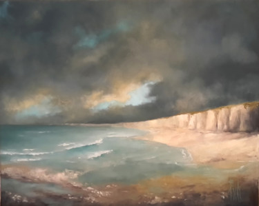 Painting titled "Derrière les nuages…" by Sylvie Pioli, Original Artwork, Oil