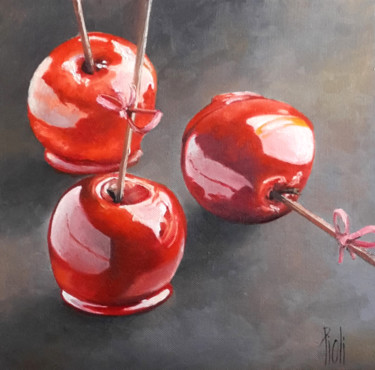 Painting titled "Pommes d'Amour" by Sylvie Pioli, Original Artwork, Oil