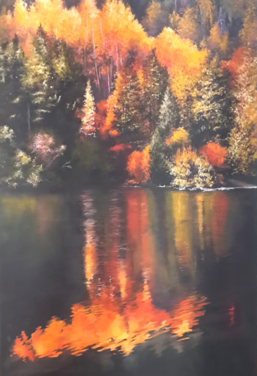 Картина под названием "Reflets du Canada" - Sylvie Pioli, Подлинное произведение искусства, Масло Установлен на Деревянная р…