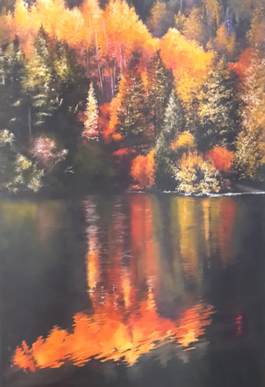 Pittura intitolato "Reflets du Canada" da Sylvie Pioli, Opera d'arte originale, Olio Montato su Telaio per barella in legno