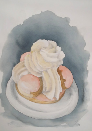 Painting titled "choux roses" by Sylvie Pioli, Original Artwork, Watercolor