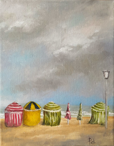 Painting titled "Les parasols de Tro…" by Sylvie Pioli, Original Artwork, Oil