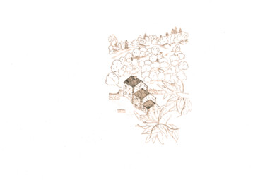 Dibujo titulada "Habitat Cévenole" por Sylvie Prette, Obra de arte original, Lápiz