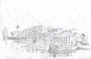 Drawing titled "Village de Saint-Ma…" by Sylvie Prette, Original Artwork, Pencil