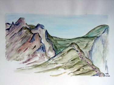Painting titled "Chemin" by Sylvie Prette, Original Artwork, Watercolor