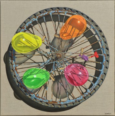 Peinture intitulée "LA ROUE PÈTE" par Sylvie Robert, Œuvre d'art originale, Acrylique Monté sur Châssis en bois