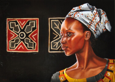 Schilderij getiteld "Femme Burkinabé.jpg" door Sylvie Roussel Méric, Origineel Kunstwerk, Olie