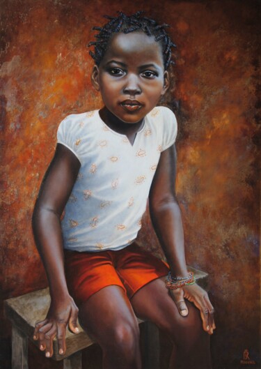 Картина под названием "Burkina-Faso-fille-…" - Sylvie Roussel Méric, Подлинное произведение искусства, Масло