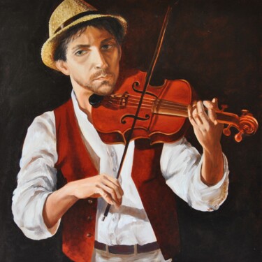 Pintura intitulada "Le violoniste de ja…" por Sylvie Roussel Méric, Obras de arte originais, Óleo