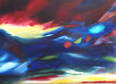 Painting titled "Jour Magique" by Sylvie Tricard, Original Artwork, Oil Mounted on Wood Stretcher frame