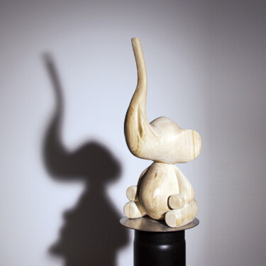 Sculptuur getiteld "sitting-bull" door Sylvio Eisl, Origineel Kunstwerk, Hout