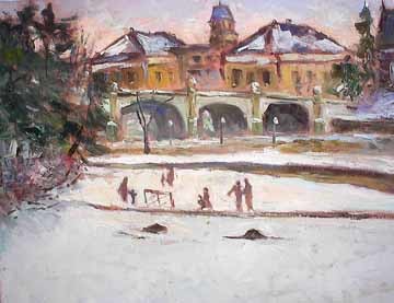 Painting titled "At the Pond" by Sylvio Gagnon, Original Artwork