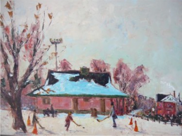 Painting titled "Hockey Game" by Sylvio Gagnon, Original Artwork