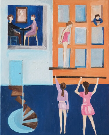 Pintura intitulada "Pływalnia miejska" por Sylwia Giza, Obras de arte originais, Óleo