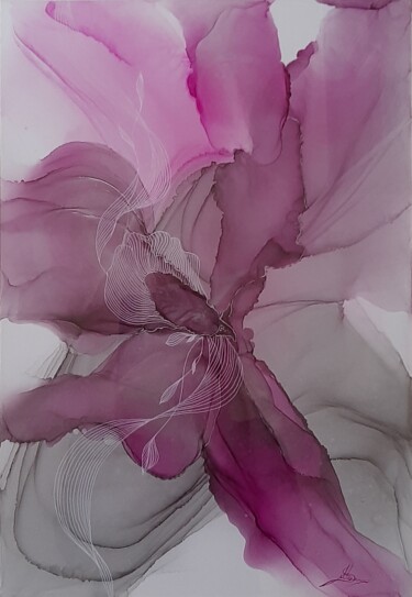 Malerei mit dem Titel ""Pink flower"" von Sylwia Jastrzębska (Sillenn), Original-Kunstwerk, Tinte