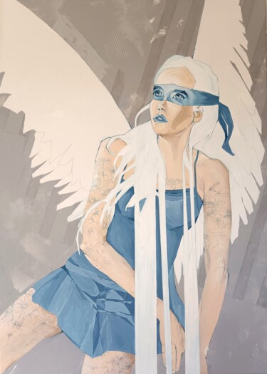 「White Angel」というタイトルの絵画 Sylwia Wenskaによって, オリジナルのアートワーク, アクリル ウッドストレッチャーフレームにマウント