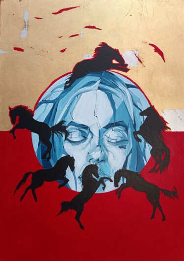 「Galloping thoughts」というタイトルの絵画 Sylwia Wenskaによって, オリジナルのアートワーク, アクリル ウッドストレッチャーフレームにマウント