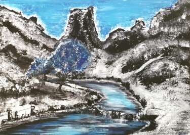 Painting titled "Blue river" by Fabien Dessoly (Symbolic Art BZH), Original Artwork, Acrylic Mounted on Wood Stretcher frame