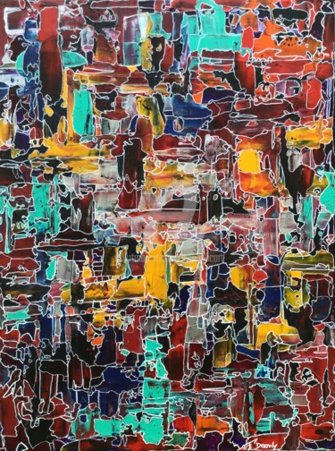 Painting titled "Favela" by Fabien Dessoly (Symbolic Art BZH), Original Artwork, Acrylic Mounted on Wood Stretcher frame