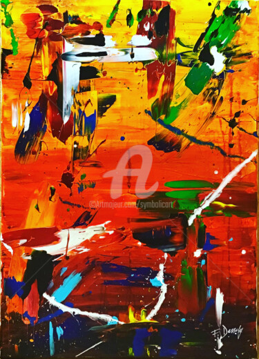 Painting titled "Sunrise" by Fabien Dessoly (Symbolic Art BZH), Original Artwork, Acrylic Mounted on Wood Stretcher frame