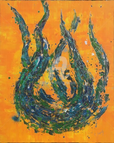 Painting titled "Feu follet" by Fabien Dessoly (Symbolic Art BZH), Original Artwork, Acrylic Mounted on Wood Stretcher frame