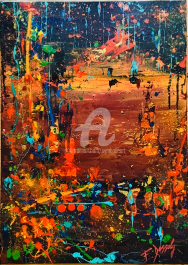 Painting titled "Rain" by Fabien Dessoly (Symbolic Art BZH), Original Artwork, Acrylic Mounted on Wood Stretcher frame