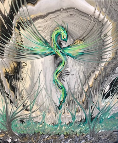 Painting titled "Phœnix" by Fabien Dessoly (Symbolic Art BZH), Original Artwork, Acrylic Mounted on Wood Stretcher frame