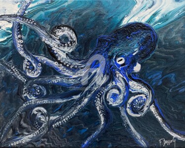 Peinture intitulée "Blue Octopus" par Fabien Dessoly (Symbolic Art BZH), Œuvre d'art originale, Acrylique Monté sur Châssis…