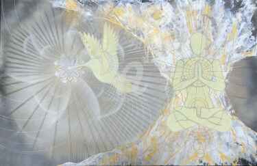 Картина под названием "Méditation Colibri" - Fabien Dessoly (Symbolic Art BZH), Подлинное произведение искусства, Акрил Уста…