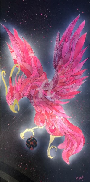 Peinture intitulée "Phœnix Rose" par Fabien Dessoly (Symbolic Art BZH), Œuvre d'art originale, Bombe aérosol Monté sur Châss…