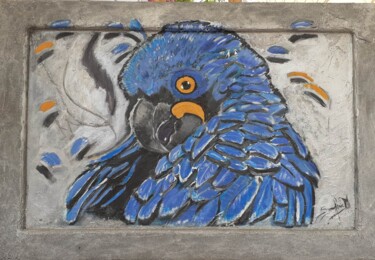 Peinture intitulée "le perroquet bleu" par Symfonie M, Œuvre d'art originale, Huile